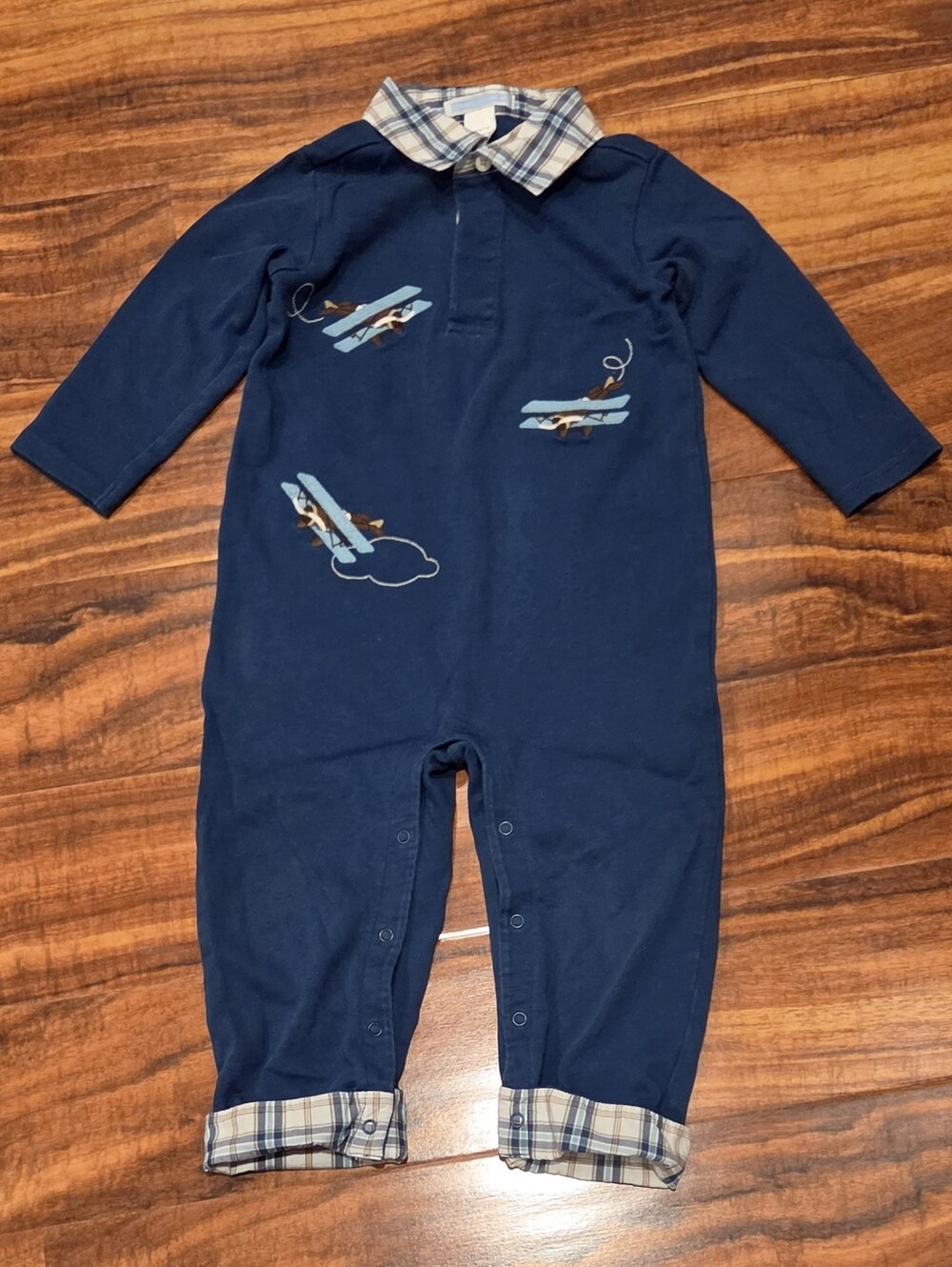 Janie and Jack EUC 18-24 Months Blue Airplane One-Piece Romper